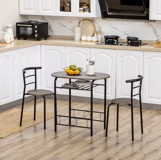 Set bistrot nero con tavolo e 2 sedie salvaspazio, 80 x 53 x 74,5 cm