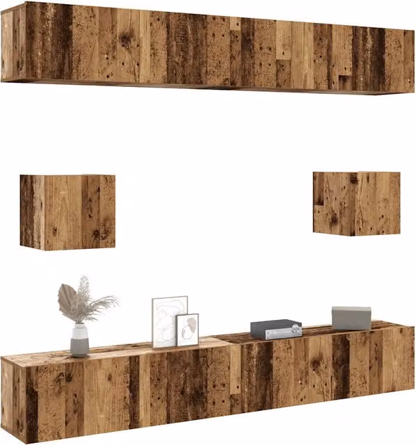 Set Mobile TV 6 pz-Credenza per TV Montato a Parete Legno Antico in Truciolato 484381