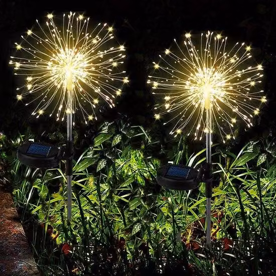 Set di luci solari per terrazza - 2 pezzi da 120 LED, luci solari da sentiero, resistenti alle intemperie, Paardenbloem, per fioriere e giardini esterni