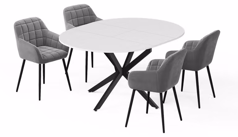 Set di tavoli da pranzo Vicco Loyd Bianco/Nero 120 x 120 cm con 4 sedie da pranzo (grigie), Model 62787