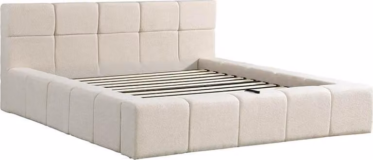 Home Deluxe Letto LED in tessuto teddy incl. ripiano - Beige, 180 x 200 cm | Letto imbottito con illuminazione e materasso per un comfort di riposo moderno