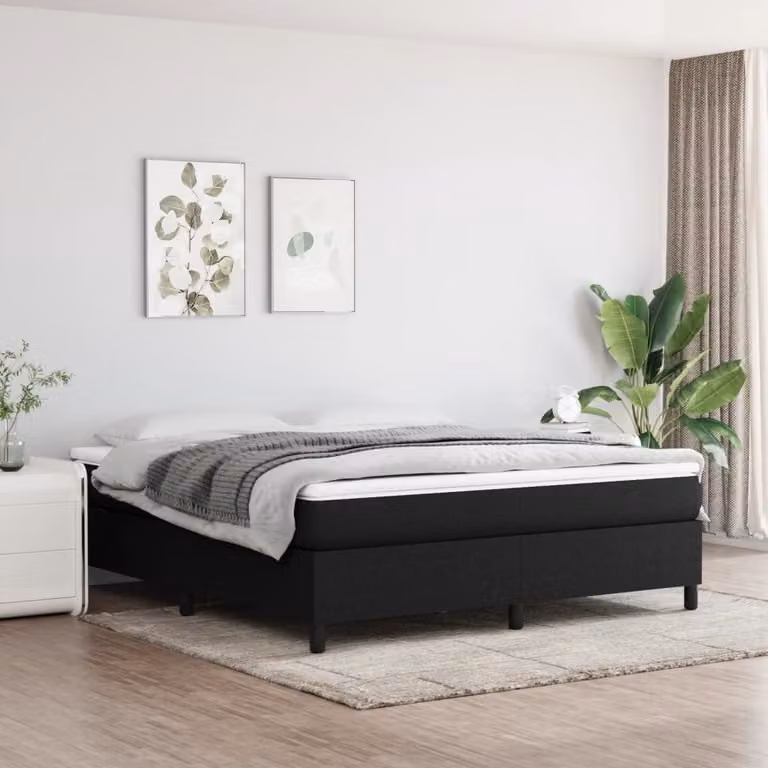 The Living Store Letto a molle con materasso nero 160x200 cm in tessuto