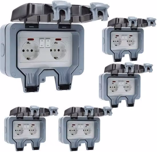 Presa doppia per esterni - IP66 - Impermeabile - Presa per esterni - Con spina e cavo inclusi - Resistente alla polvere - Presa a muro
