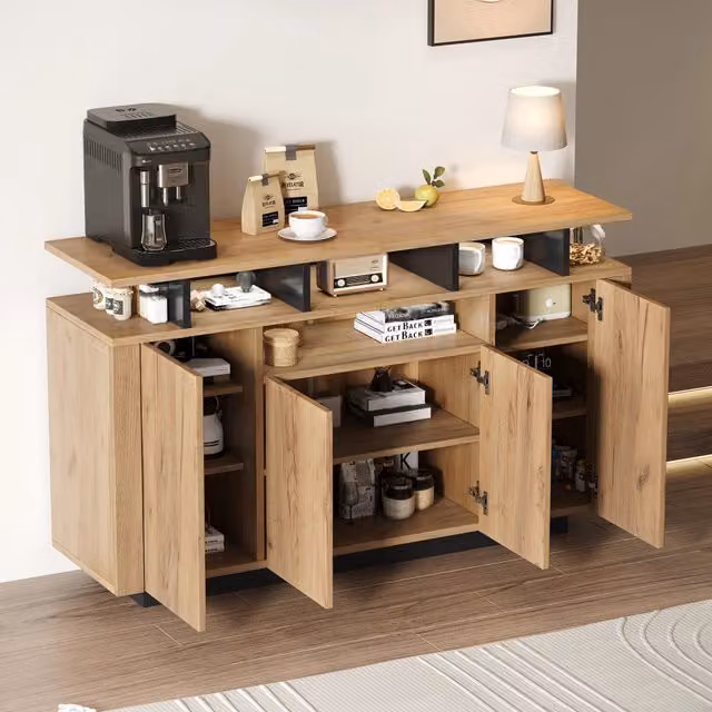 Credenza moderna WISHDOR in MDF con 4 ante e 3 vani aperti, L/P/H: 140 x 40 x 85 cm