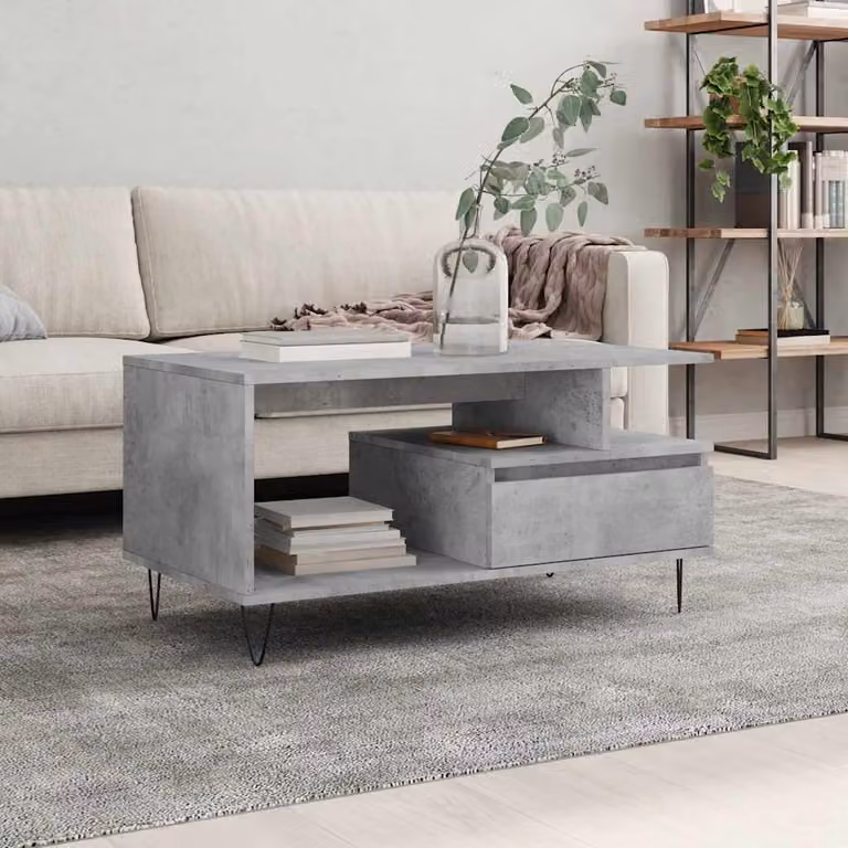 Tavolino da salotto moderno vidaXL in legno e metallo, colore grigio, L: 90 cm, P: 49 cm, H: 45 cm