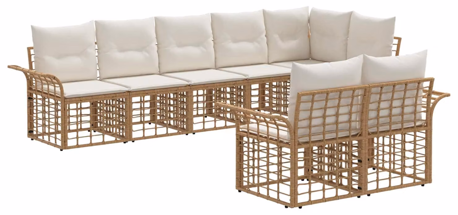 Set di divani da esterno 8 pcs Naturale e Bianco Crema