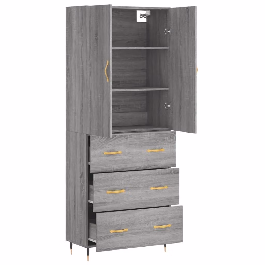 Buffet credenza con cassetti e ante per cucina o soggiorno in legno rovere Sonoma e grigio H: 69,5 cm, L: 180 cm, P: 34 cm – 2