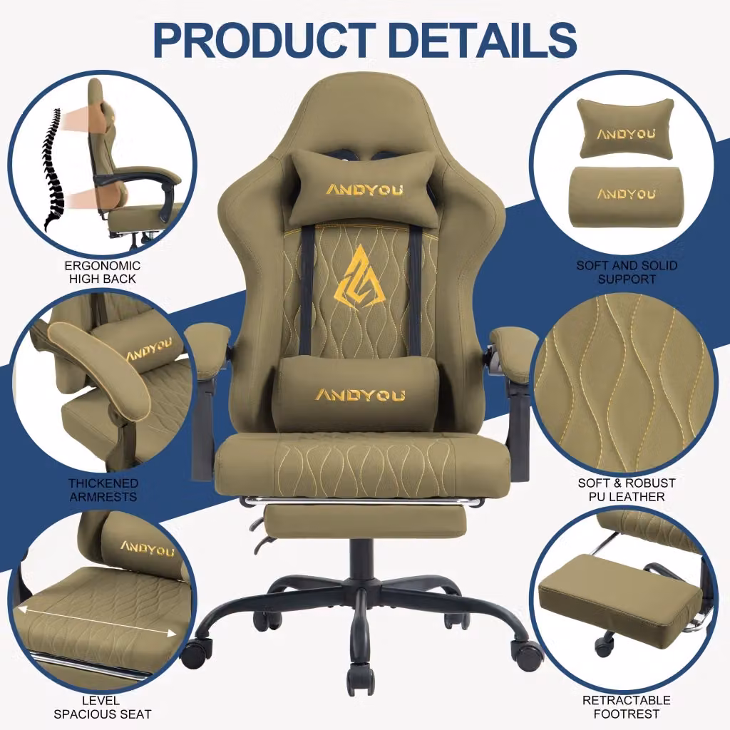 Sedia Gaming XYLO Ergonomica con Poggiapiedi e Riposatesta in Ecopelle Verde – 2