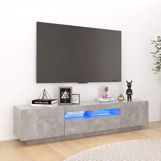 Mobile Porta TV Moderno vidaXL con Luci LED Integrate Grigio, L 180 x P 35 x H 40 cm