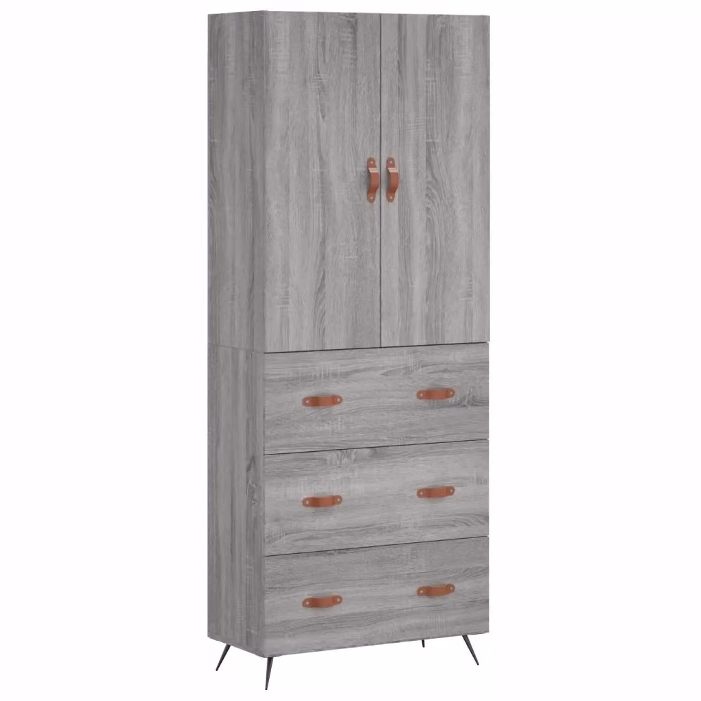 Credenza moderna vidaXL in legno e metallo, colore grigio, L: 69,5 cm, P: 34 cm, H: 180 cm – 2