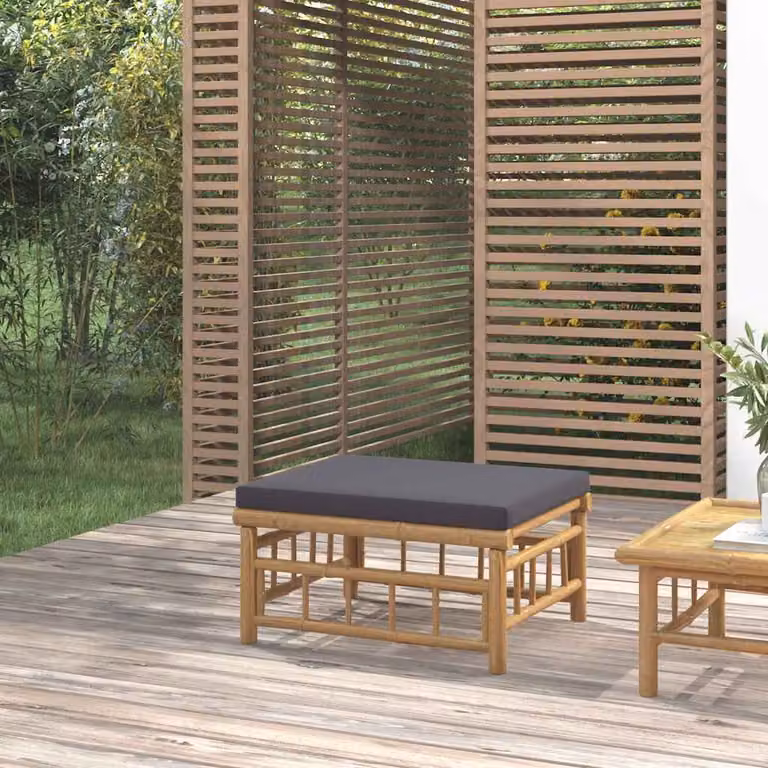 vidaXL Poggiapiedi da Giardino in Legno di Bambù con Cuscino Grigio e Marrone