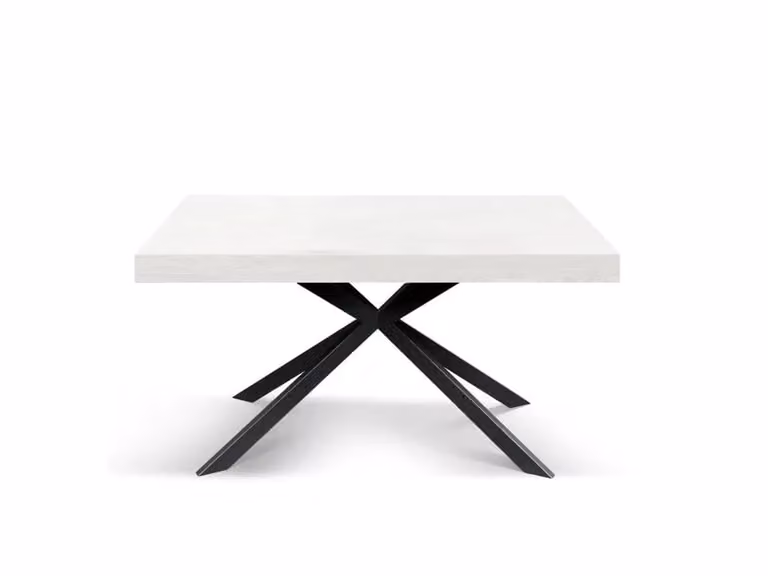 Tavolo CAMAIORE in legno, finitura bianco frassinato e base a X in metallo antracite, allungabile 140×90 cm - 220×90 cm