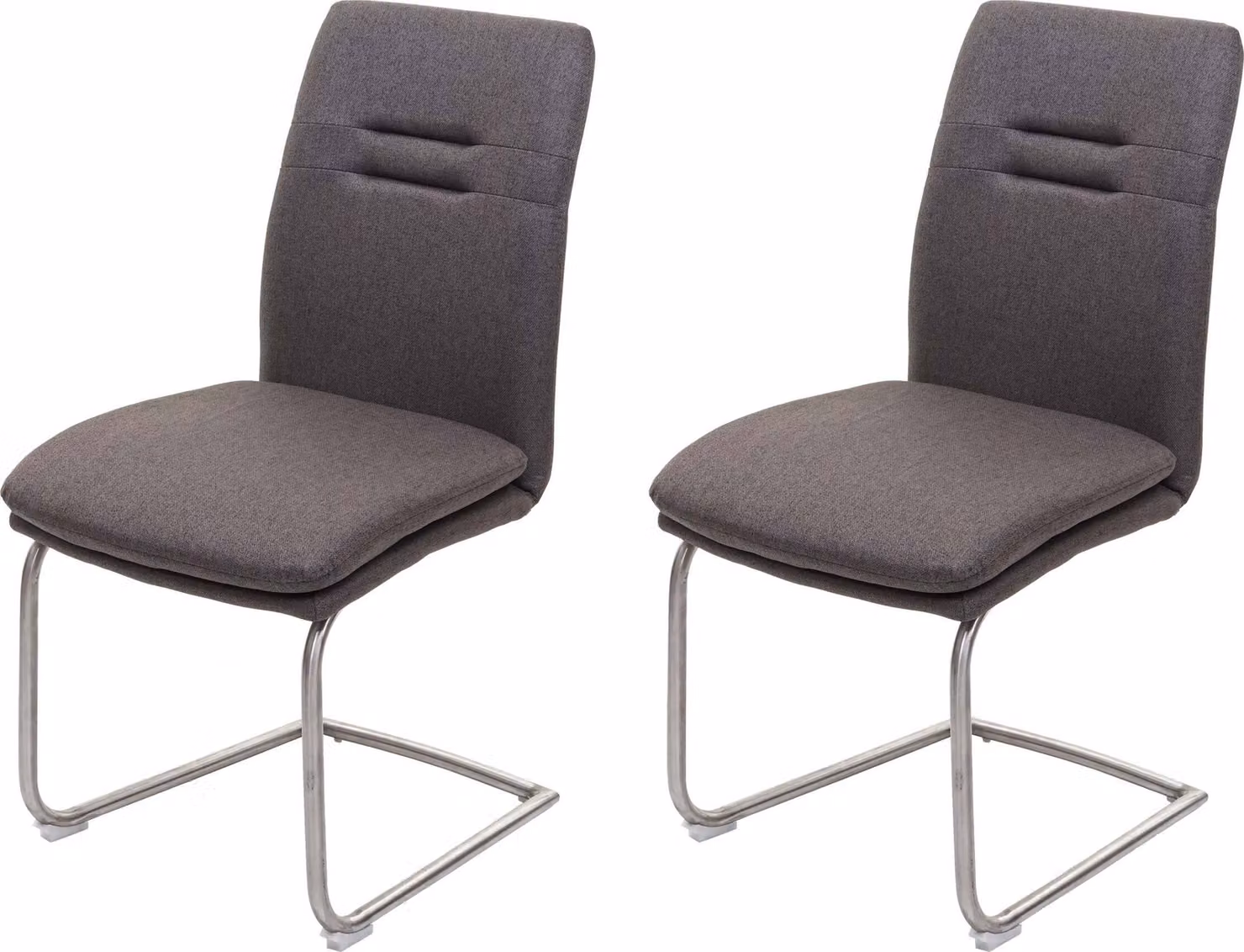 set di 2 sedie per sala da pranzo HWC-H70, sedia da cucina a sbalzo, tessuto/tessuto acciaio inox spazzolato ~ grigio-marrone
