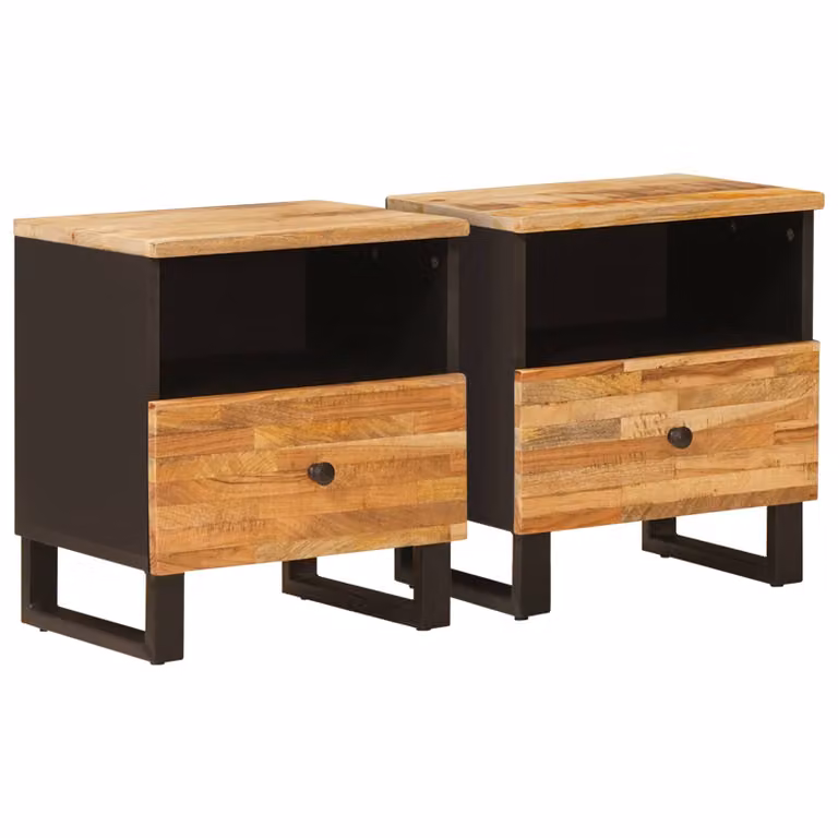 Set di 2 comodini vidaXL in legno di mango marrone per camera da letto, L 40 cm x P 33 cm x H 46 cm