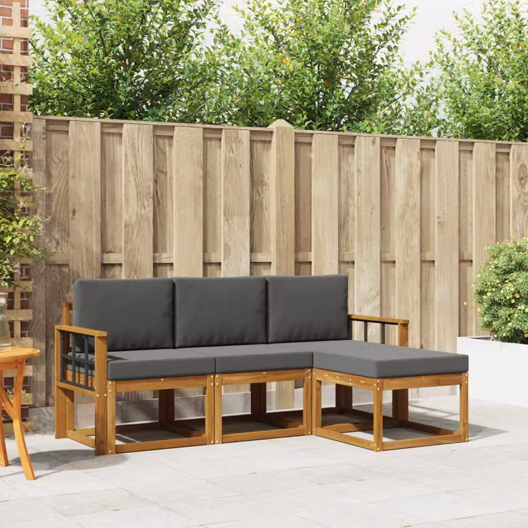 Set di divani da esterno vidaXL 4 pezzi in legno di acacia con cuscini, colore beige e antracite