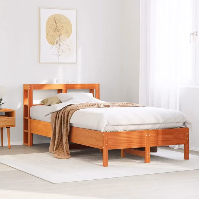 vidaXL Letto in Legno di Pino Massiccio Marrone Cera con Ripiani Laterali L/P: 100 x 200 cm