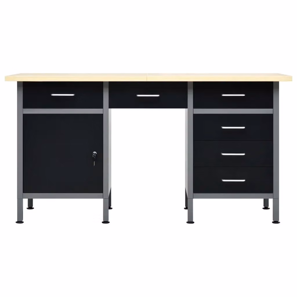Banco da lavoro regolabile in altezza vidaXL in acciaio e legno, nero e grigio, L/P/H: 160 x 60 x 85 cm – 2
