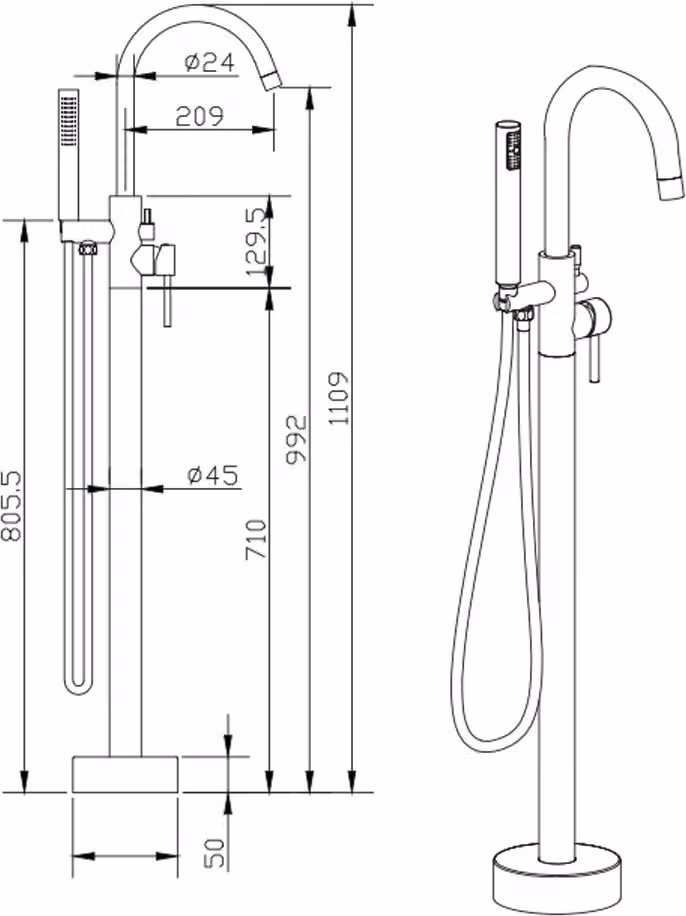Miscelatore per vasca da bagno freestanding, finitura oro spazzolato