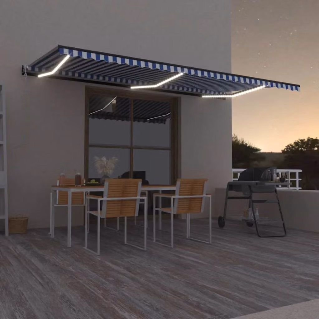 Tenda retrattile vidaXL con bracci pieghevoli in alluminio e poliestere, Blu e Bianco, L: 600 cm, P: 300 cm
