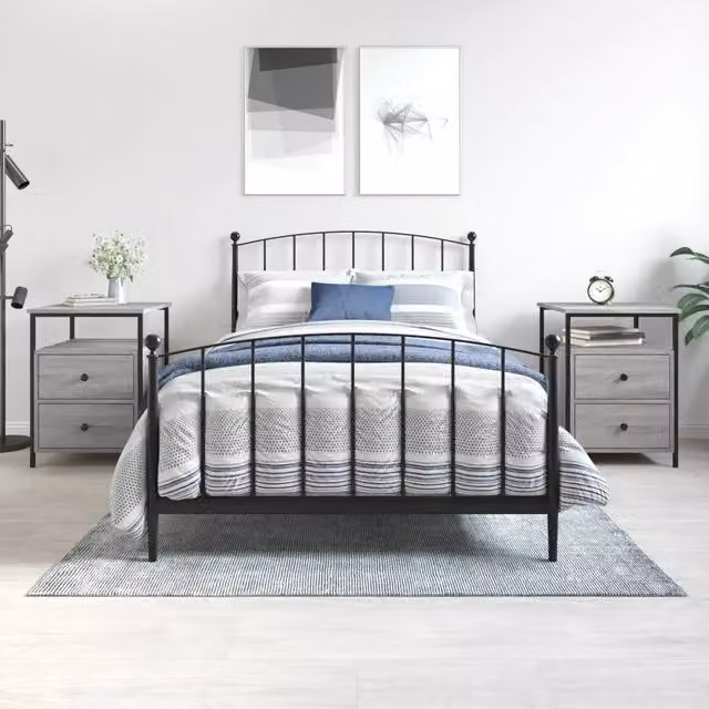 Set di 2 comodini VIDAXL in stile industrial in legno e metallo, colore grigio, L 44 cm x P 45 cm x H 60 cm