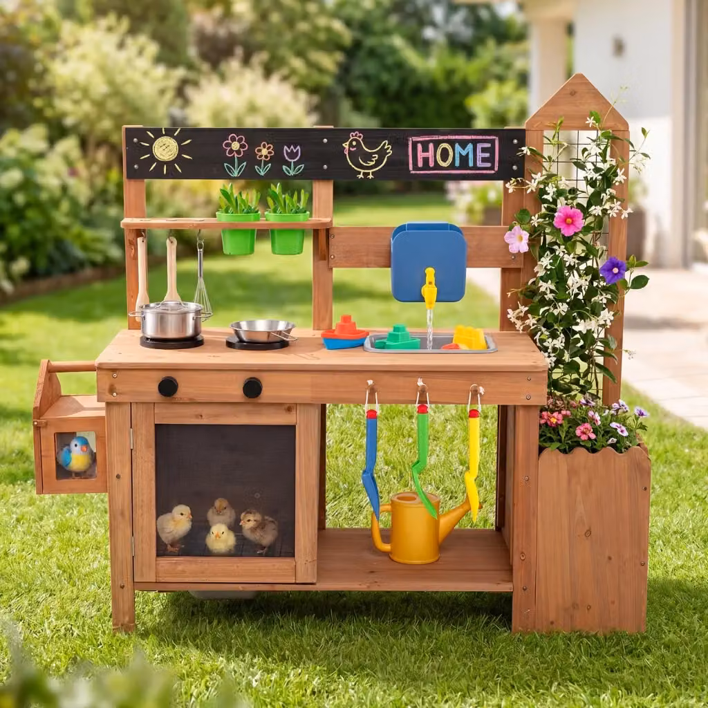 Cucina giocattolo Montessori in legno massello multicolore con sabbia e acqua per bambini dai 3 anni in su – 2