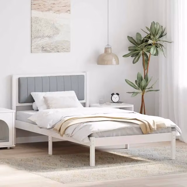 Letto con Testiera Rivestita vidaXL Grigio Chiaro L: 100 cm, P: 200 cm, H: 85.5 cm – 1