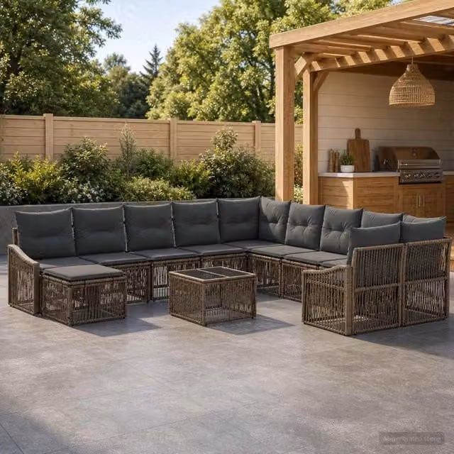 Set Divano da Giardino 12 Pezzi vidaXL Grigio con Cuscini e Tavolino in Polyrattan e Metallo