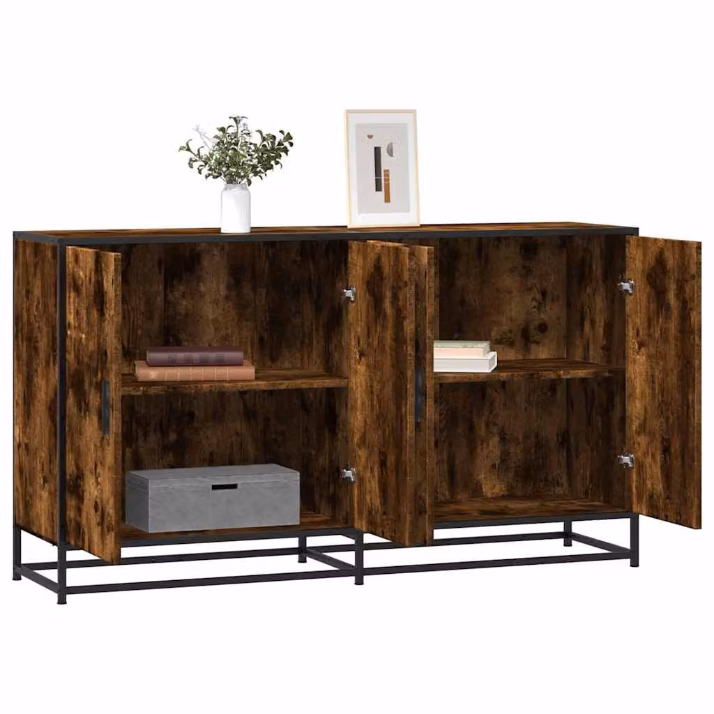 vidaXL Credenza in stile industriale in Rovere Fumo, L: 134 cm, P: 35 cm, H: 76 cm – 1