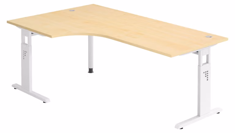 bümö Scrivania Serie-O - Decorazione: acero, dimensioni: scrivania angolare 200 x 120 cm, struttura: bianco