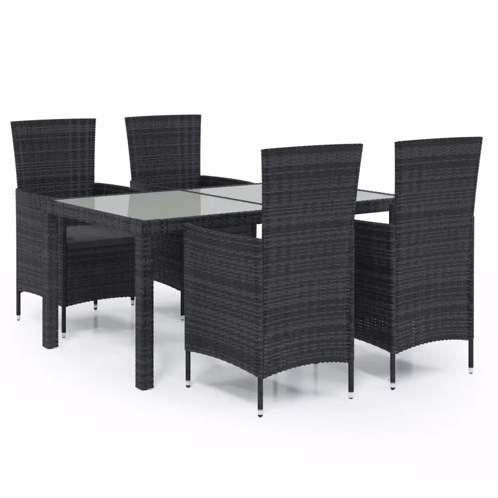 Set da pranzo da giardino vidaXL in polyrattan nero con 5 pezzi e piano in vetro – 2
