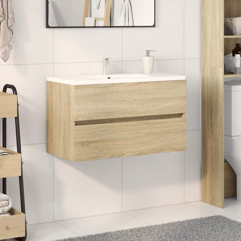 Mobile Lavabo vidaXL Moderno in Rovere Sonoma e Legno Multistrato, L: 80 cm, P: 38,5 cm, H: 45 cm