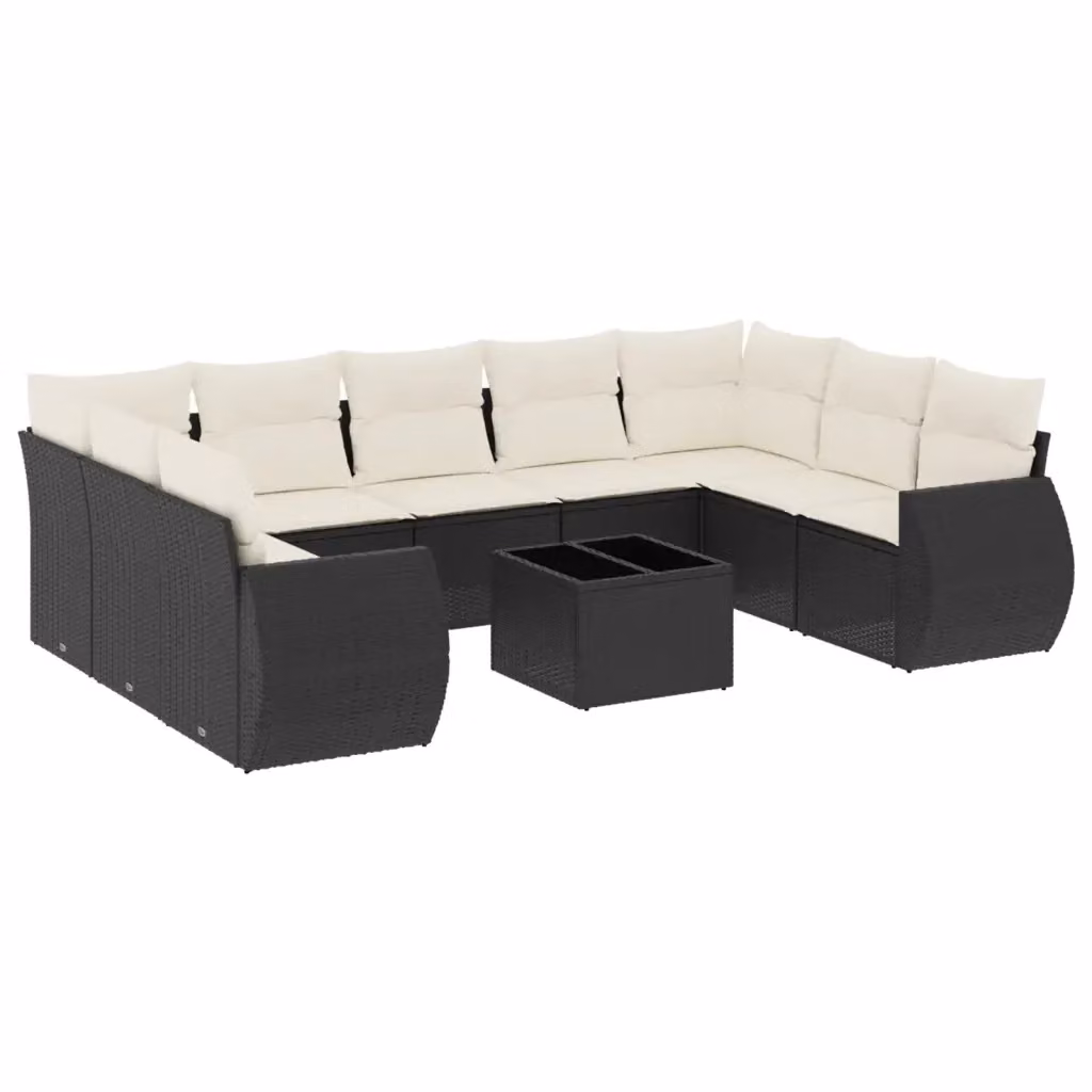Set di Divani da Giardino vidaXL a Forma di U con Cuscini e Tavolino da Esterno in Polyrattan Nero e Acciaio – 2