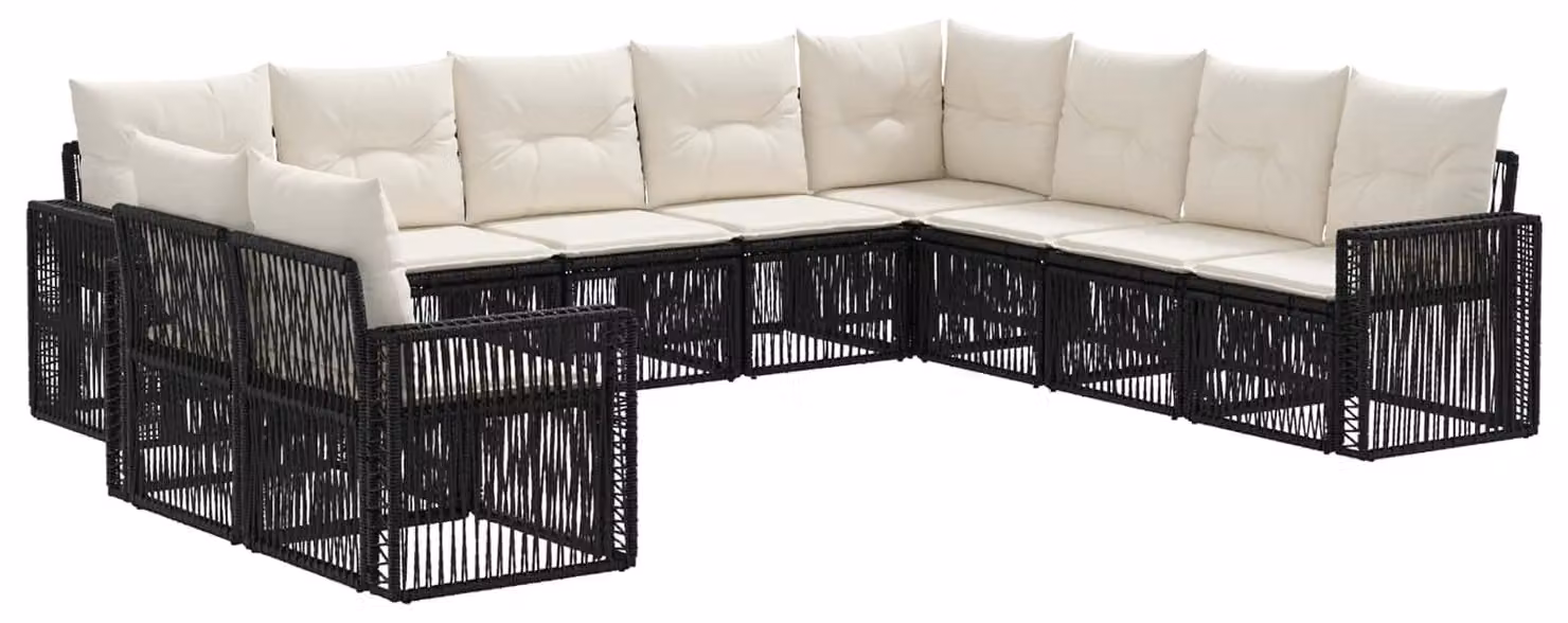 Set da giardino composto da 10 pezzi, in rattan sintetico nero e crema
