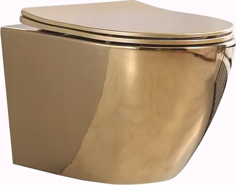WC sospeso senza bordo in ceramica WC sospeso + sedile soft close; oro