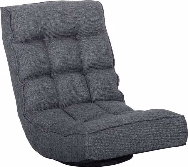 Sedia da pavimento pieghevole HOMCOM, poltrona da lettura girevole a 360° con schienale regolabile in 5 posizioni, Grigio, L 58 x P 79 x H 107 cm