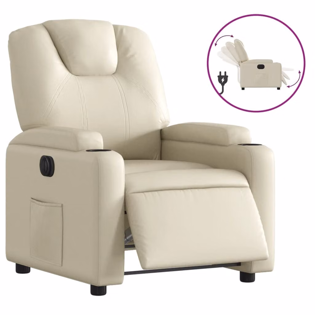 Poltrona Reclinabile Elettrica Crema in Pelle finta