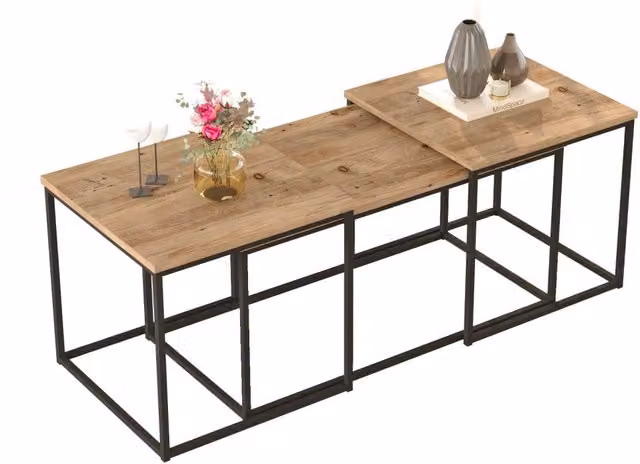 Set di 3 tavolini in legno "VG9" - 90 x 45 x 44 cm - Pino dell'Atlantico