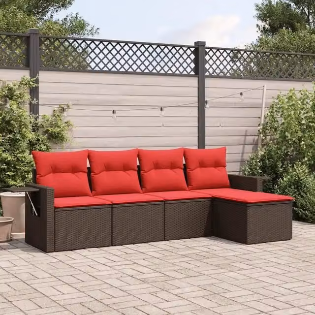 Set Divani da Giardino 5 pz con Cuscini Marrone in Polyrattan 3220093