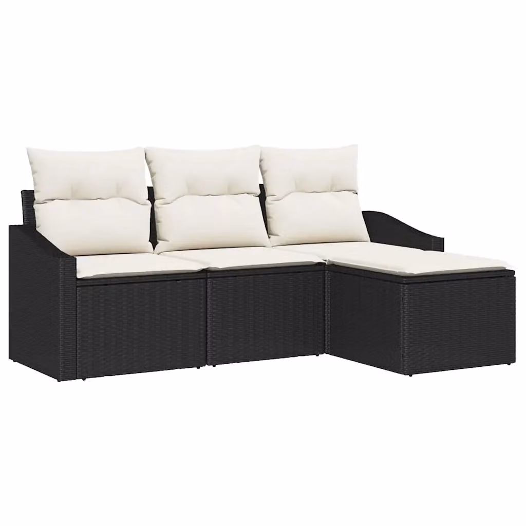 Set di divani da giardino vidaXL a forma di L in polyrattan nero con cuscini e tavolino coordinato – 2