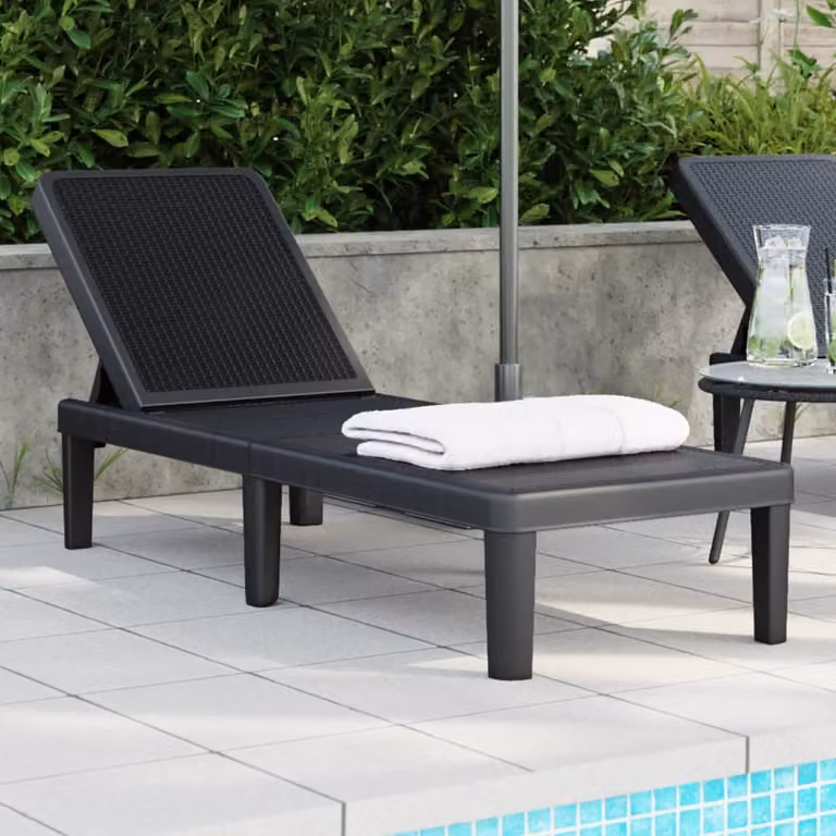 vidaXL Lettino Prendisole con Poggiatesta Regolabile Nero L: 160 cm, P: 57 cm, H: 28 cm