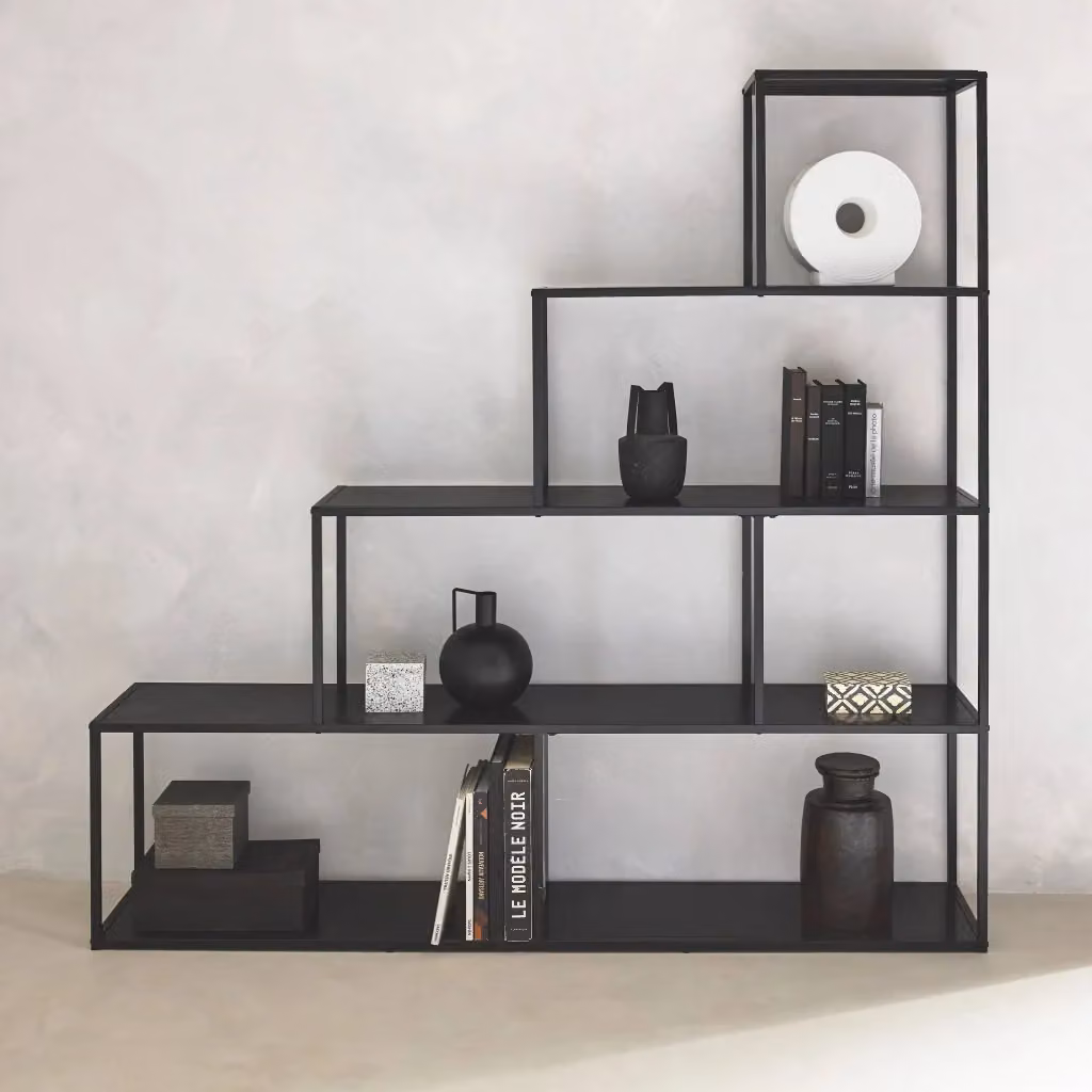 Libreria industriale a scala Sweeek in metallo nero con 4 livelli, H 160 x L 30 x P 15 cm – 2