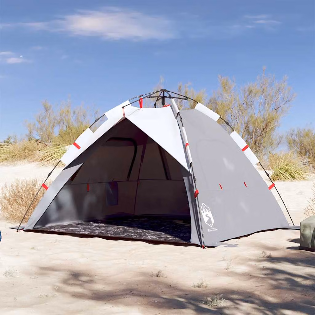 vidaXL Tenda da Spiaggia per 3 Persone Grigia Impermeabile con Rilascio Rapido in Poliestere
