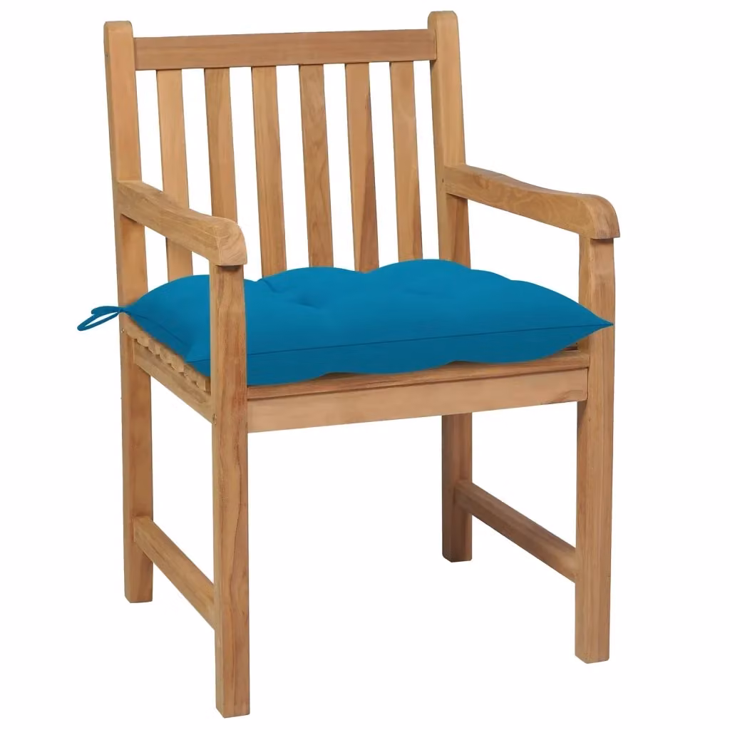 Set di 8 sedie da giardino vidaXL in legno di teak massello con cuscini azzurri e braccioli