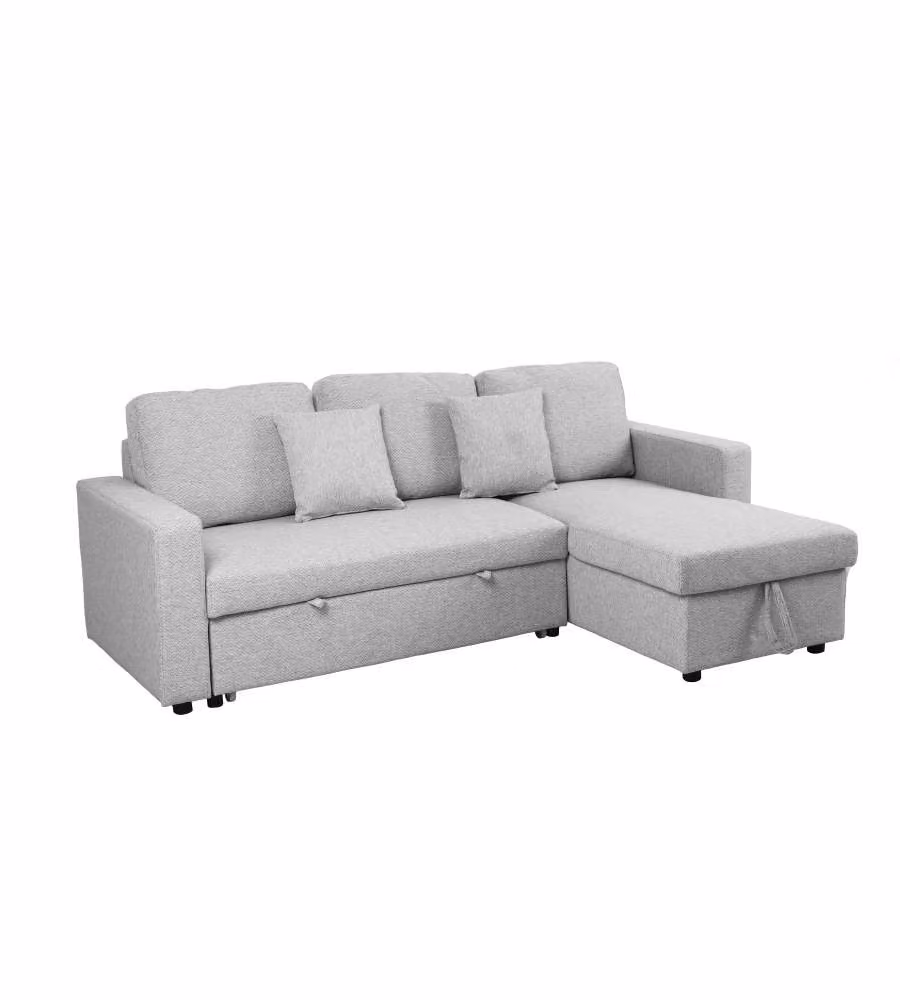 Divano Letto Angolare con Vano Contenitore in Tessuto Grigio - Aura Domo Mea