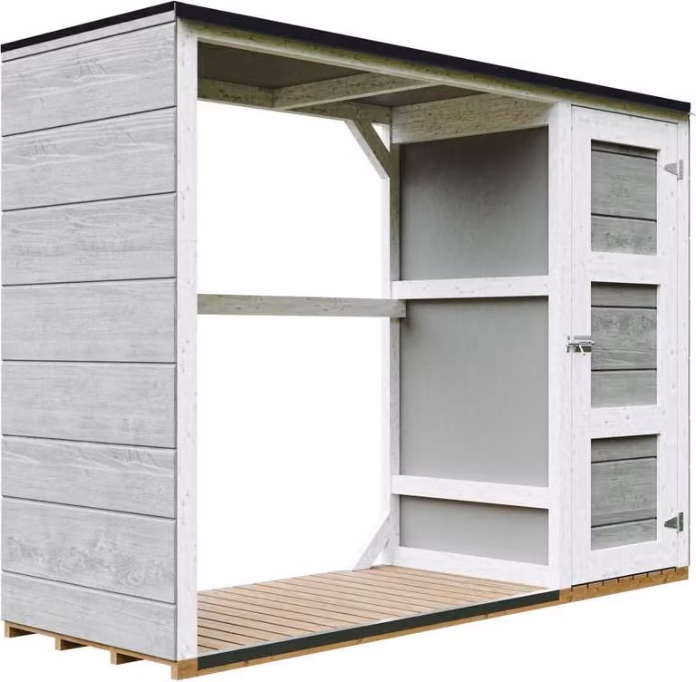 Legnaia da esterno - 75 x 217 x H159 cm - Casetta per attrezzi e legna 1,09 m² + 0.53 m² - TIMBELA M981 - TUNDRA GREY