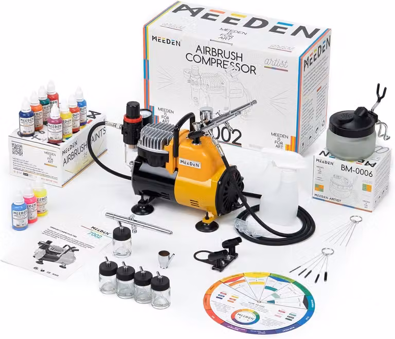 Kit per aerografo con compressore silenzioso - 3 pistole a doppio azionamento - 24 colori di vernice per modellismo