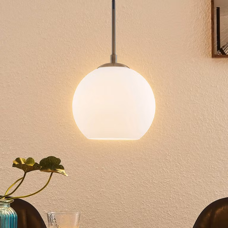 Lampada a sospensione Jurian Lindby, dimmerabile, Bianco / Opale, Soggiorno / Sala da pranzo, Vetro, Moderno, Lampada a sospensione