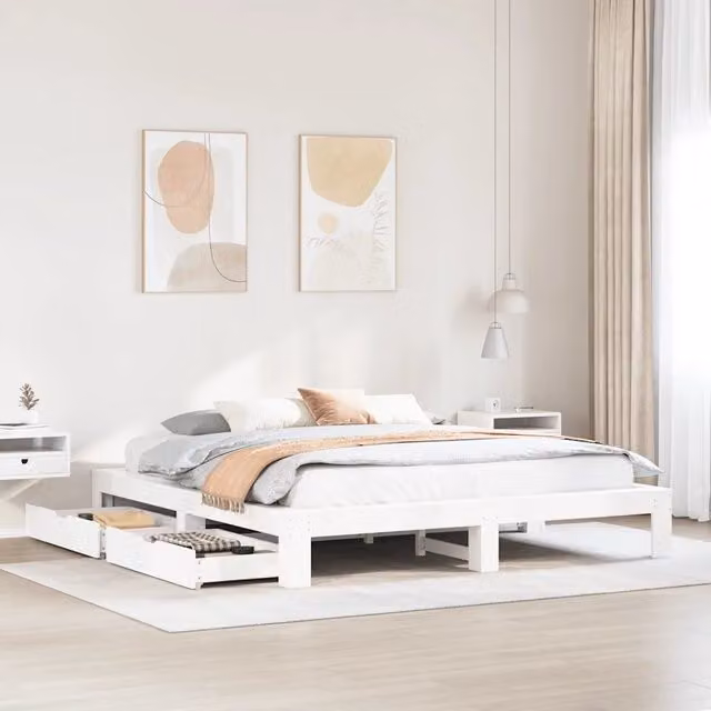 Letto con cassetti vidaXL in legno massello di pino bianco L/P/H: 200 x 180 x 221,5 cm