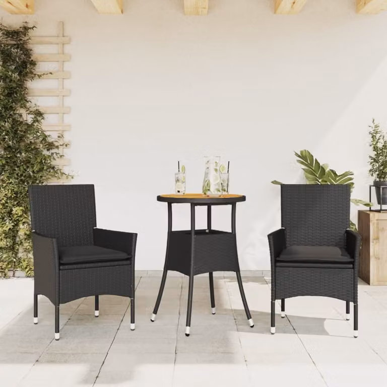 Maison Exclusive - Set Pranzo da Giardino 3 pz con Cuscini Nero Polyrattan Acacia