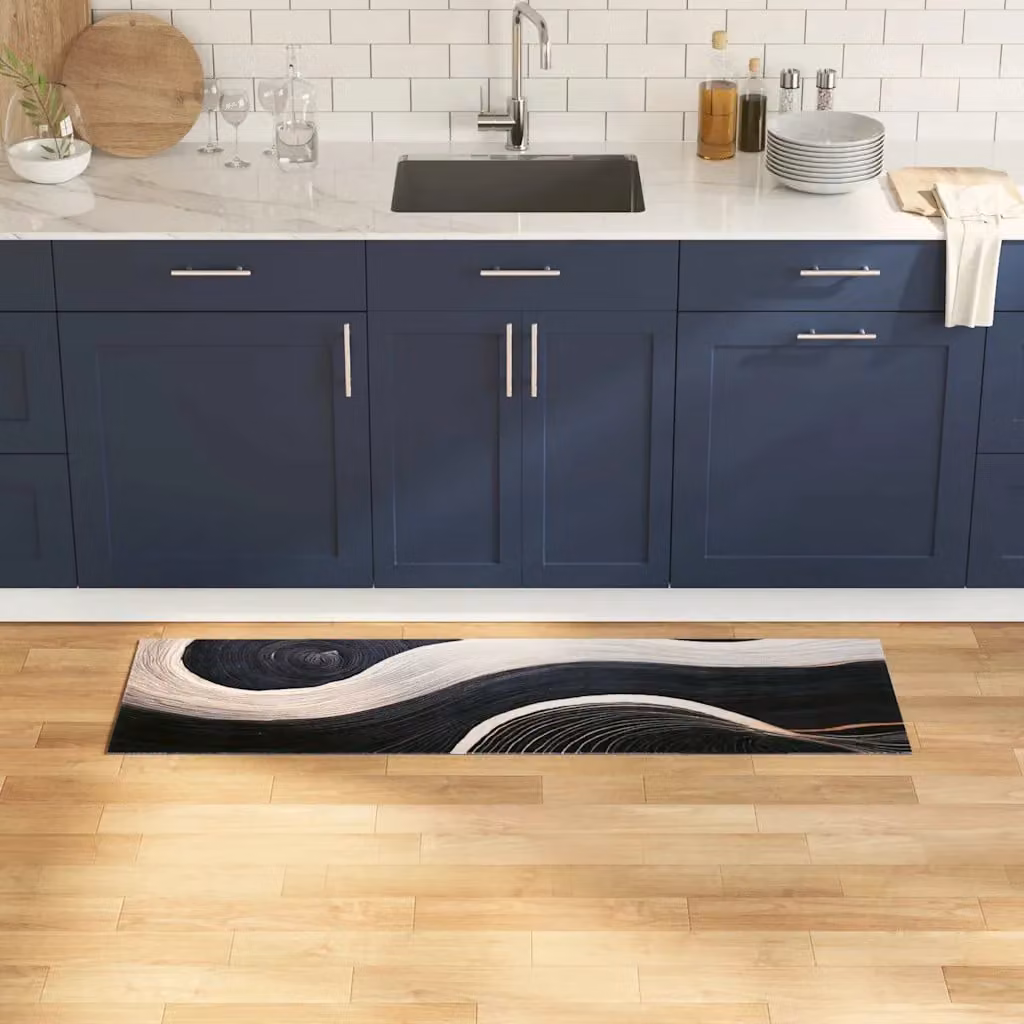 Tappeto da cucina vidaXL moderno in viscosa nero, lavabile e antiscivolo, L 150 x P 45 cm